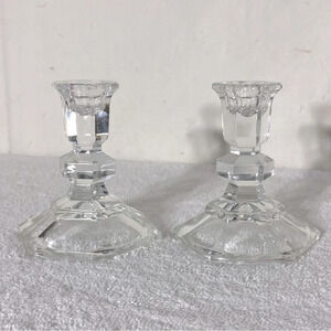 Vintage  Clear Cut Glass Candle Holders x2